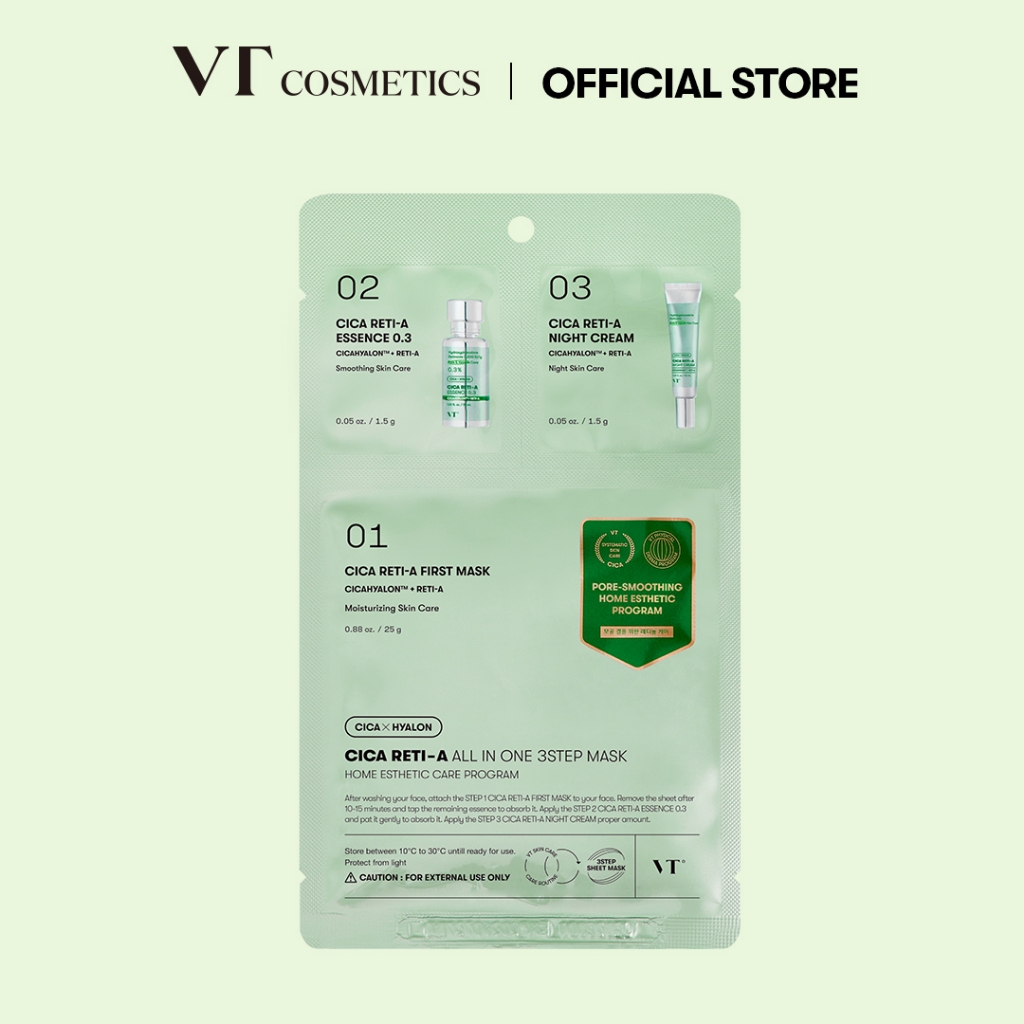 [Vt] CICA RETI-A ALL IN ONE 3STEP MASK Retinol 0,3%, Panthenol, Ceramide Complex, Vitamin C, Chăm sóc kết cấu lỗ chân lông &amp; da &lt; Official Flagship &gt;