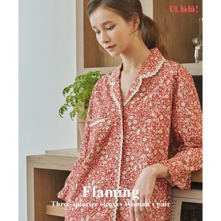  (24141WPFLN) Flaming Bộ Ngủ Cài Cúc Tay Lửng Màu Đỏ (60S) Free Size