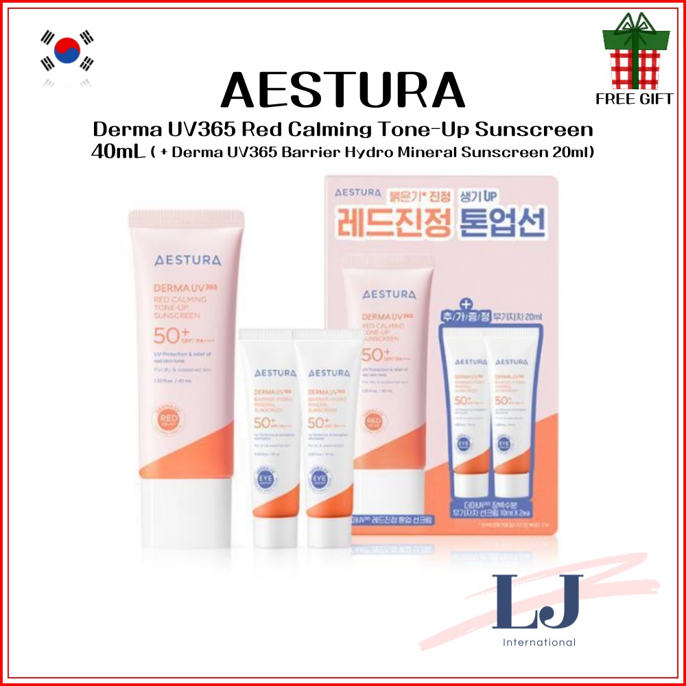 Kem chống nắng AESTURA Derma UV365 Red Calming Tone-Up 40mL (+ Kem chống nắng Derma UV365 Barrier Hydro Mineral 20ml)