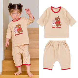 Cordi-i Bộ thun lửng cotton cao cấp cho bé Bear Couple (24SS)-CT112 từ Hàn Quốc Xuân Hè Quần áo trẻ em homewear