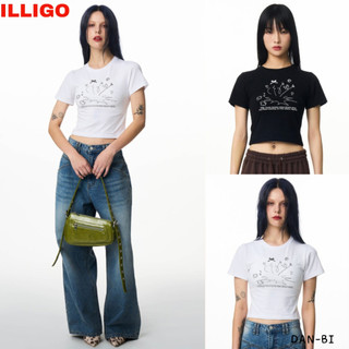 [Illigo] Áo thun crop trang bị vẽ tay _ 2 màu / Nhiều người nổi tiếng mặc nó! / Sản phẩm KR chính hãng 100% / Dành cho mùa hè nóng bỏng!