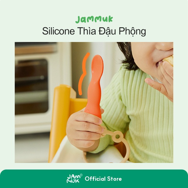 [Malang Honey] JAMMUK Thìa Silicon Đậu Phộng dễ cầm cho bé tự ăn & Dây đeo silicon đa năng, 5 màu