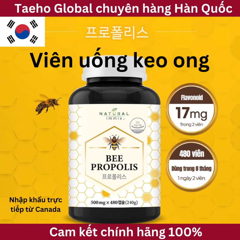 Viên uống keo ong Korea Natural Immix Bee Propolis 480 viên Chiết Xuất Keo Ong Flavonoid Và Kẽm Chống Oxy Hóa Bảo Vệ Cơ Thể Tăng Sức Đề Kháng 1 hộp dùng trong 8 tháng