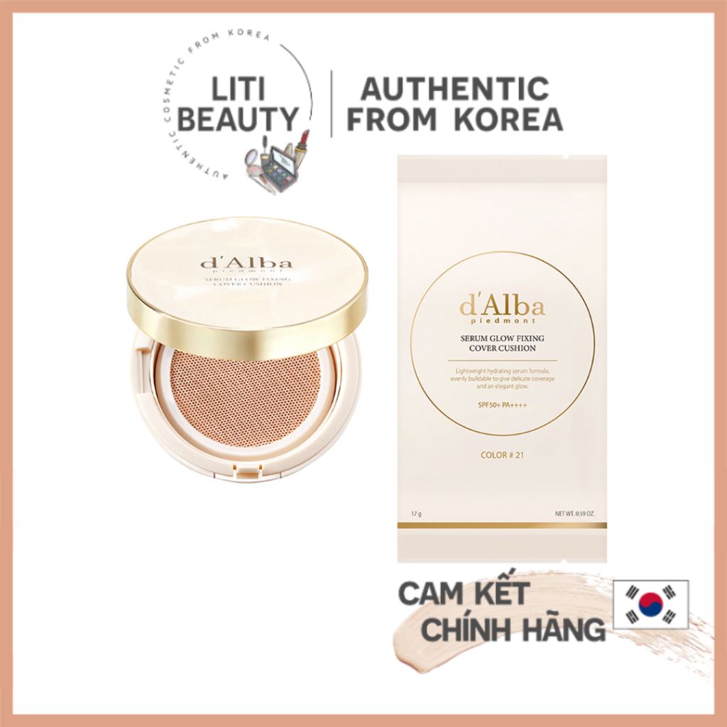 [d'Alba] Cushion Chống Nắng Che Phủ Tốt SPF50+/PA++++ Serum Glow Fixing Cover Cushion 17g + Lõi Refill