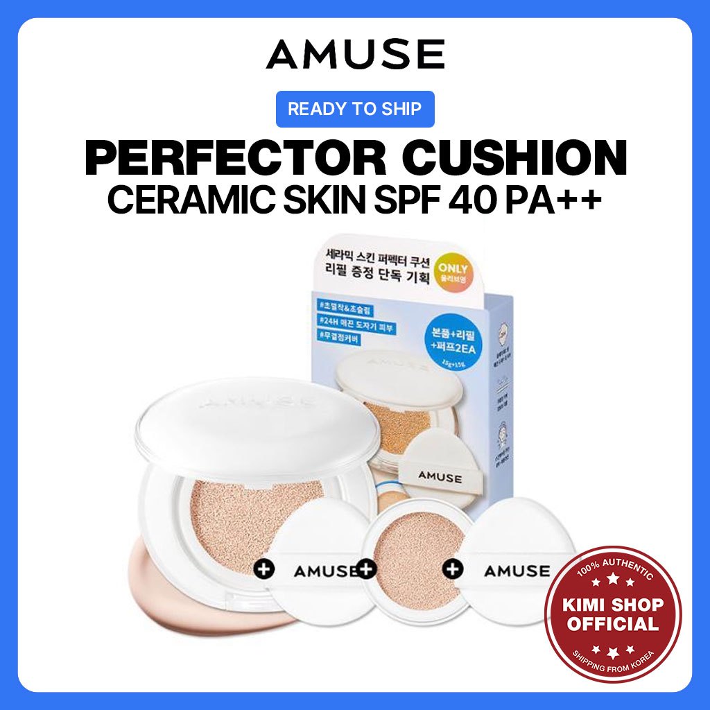 Amuse NEW Ceramic Skin Perfector Cushion Puff Foundation Cover SPF 40 PA + +