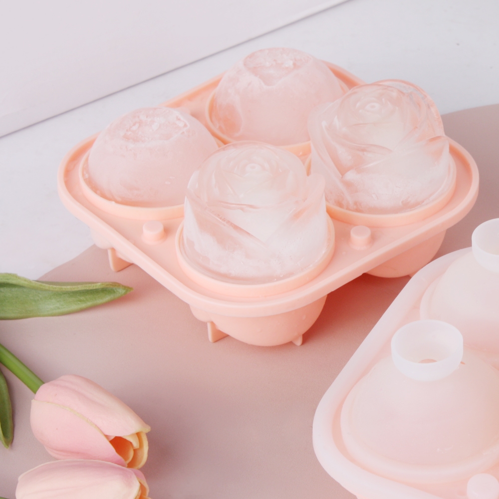 Hoa Hồng Hoa Đá Khung 4 Lỗ Silicon Vua Đá Khay Đá Máy Làm Bóng cocktail Bóng Cao Whisky