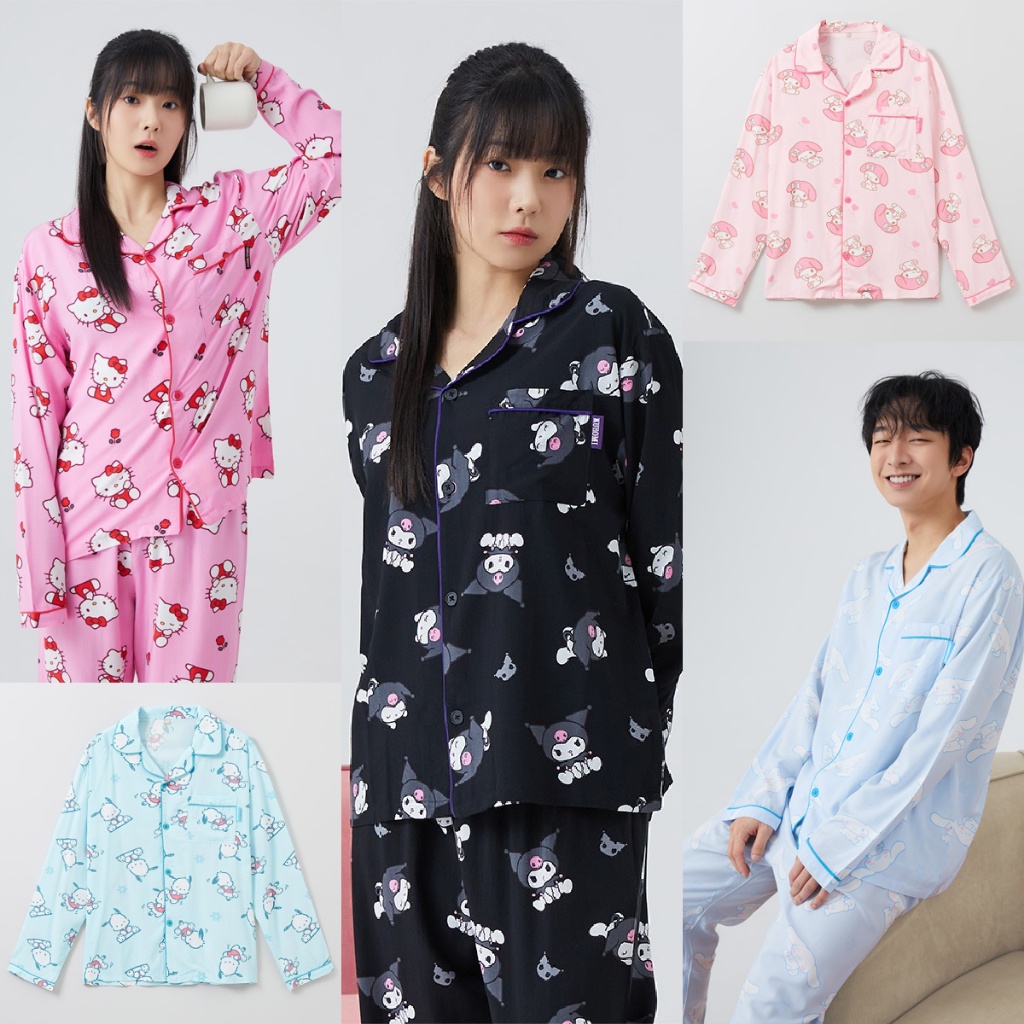 [SPAO] Korea Unisex Sanrio Characters Long Sleeves Pajama Set _Kuromi / My Melody / Hello Kitty / Cinnamoroll / Pochacco; Bộ đồ ngủ dài tay nhân vật Unisex Sanrio Hàn Quốc