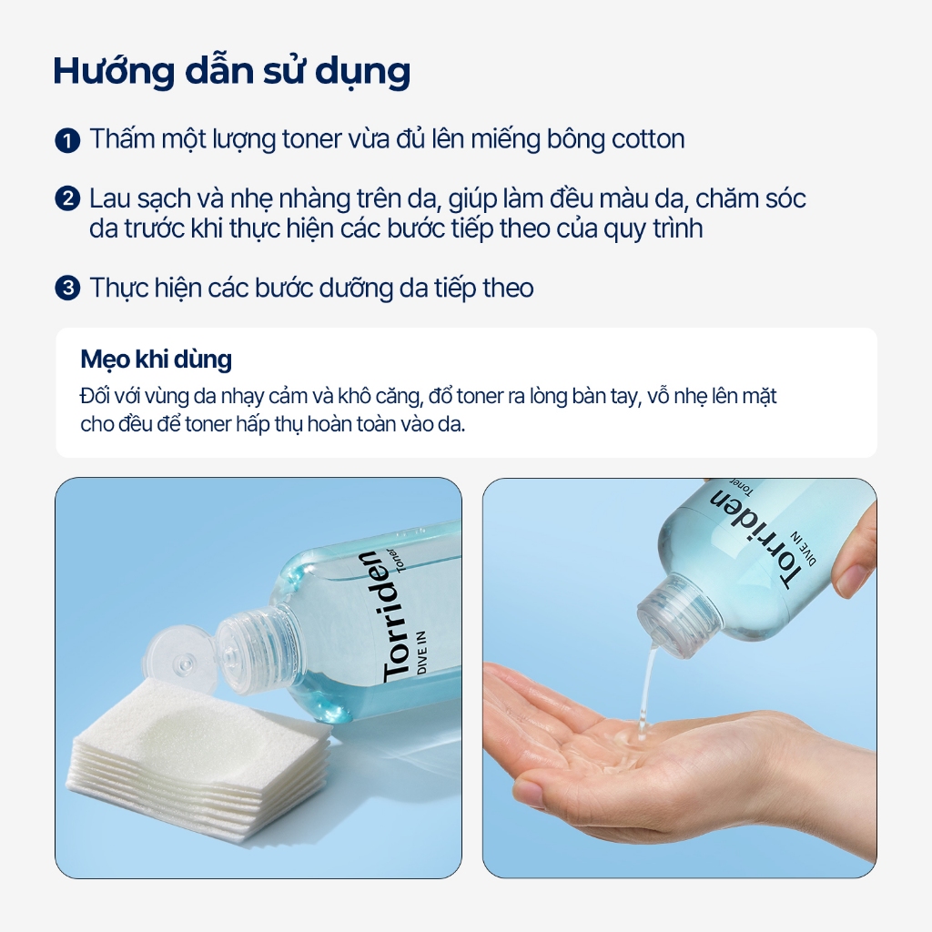 [Torriden Chính hãng] Toner DIVE IN Hyaluronic Acid Mini, dành cho bước chăm sóc da đầu tiên, sản phẩm se khít da mặt với độ pH thấp, dưỡng ẩm và làm mát da, 50ml