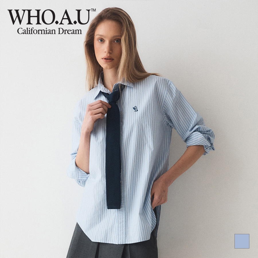 Áo sơ mi nữ WHOAU WHYSE2397F dáng rộng kẻ sọc phong cách