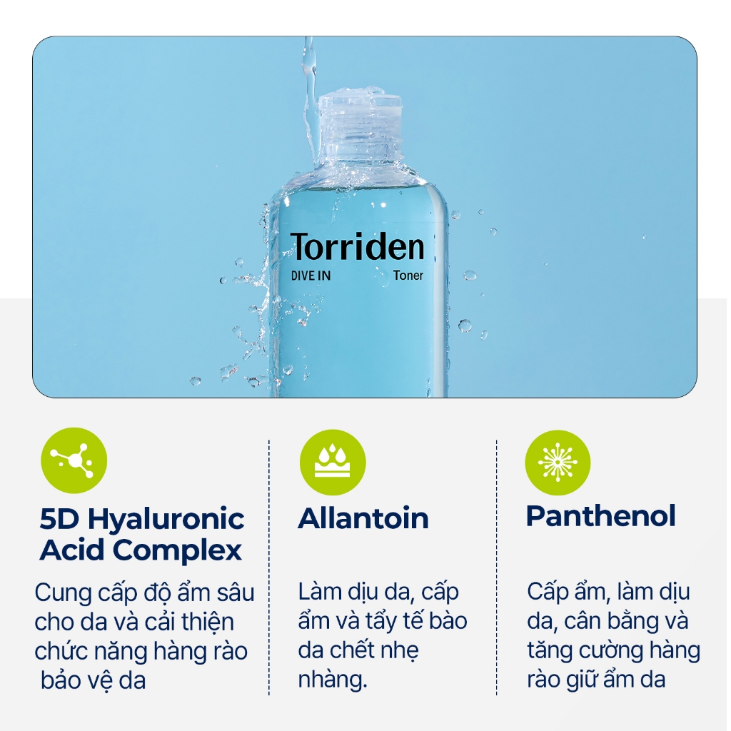 [Torriden Chính hãng] Toner DIVE IN Hyaluronic Acid Mini, dành cho bước chăm sóc da đầu tiên, sản phẩm se khít da mặt với độ pH thấp, dưỡng ẩm và làm mát da, 50ml