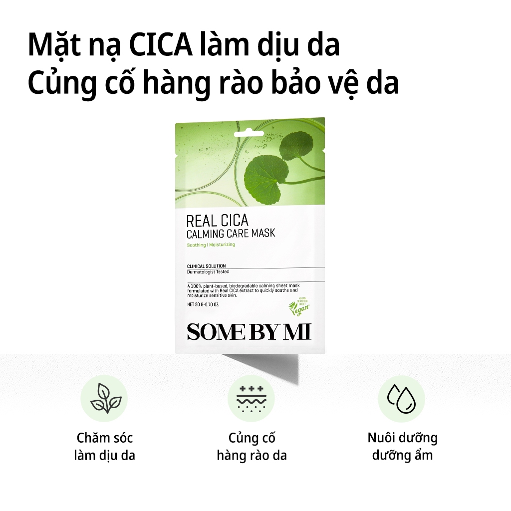 Mặt Nạ Rau Má Làm Dịu Da Nhạy Cảm Some By Mi Real Cica Calming Care Mask 10 Miếng