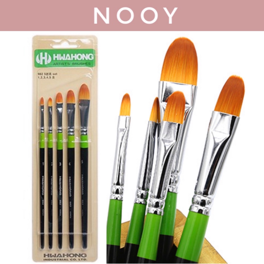 [Hwahong] Thiết kế nghệ sĩ chính hãng Hàn Quốc Hwahong 982 Series Bàn chải phẳng 5p Bộ màu nước Art 