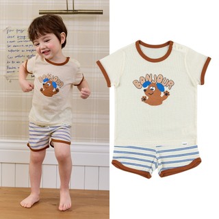 Cordi-i Bộ thun ngắn trẻ em Bonjour Puppy (24SS) -CF173 từ Hàn Quốc Xuân Hè trang phục trẻ em đồ ngủ trẻ em mặc nhà