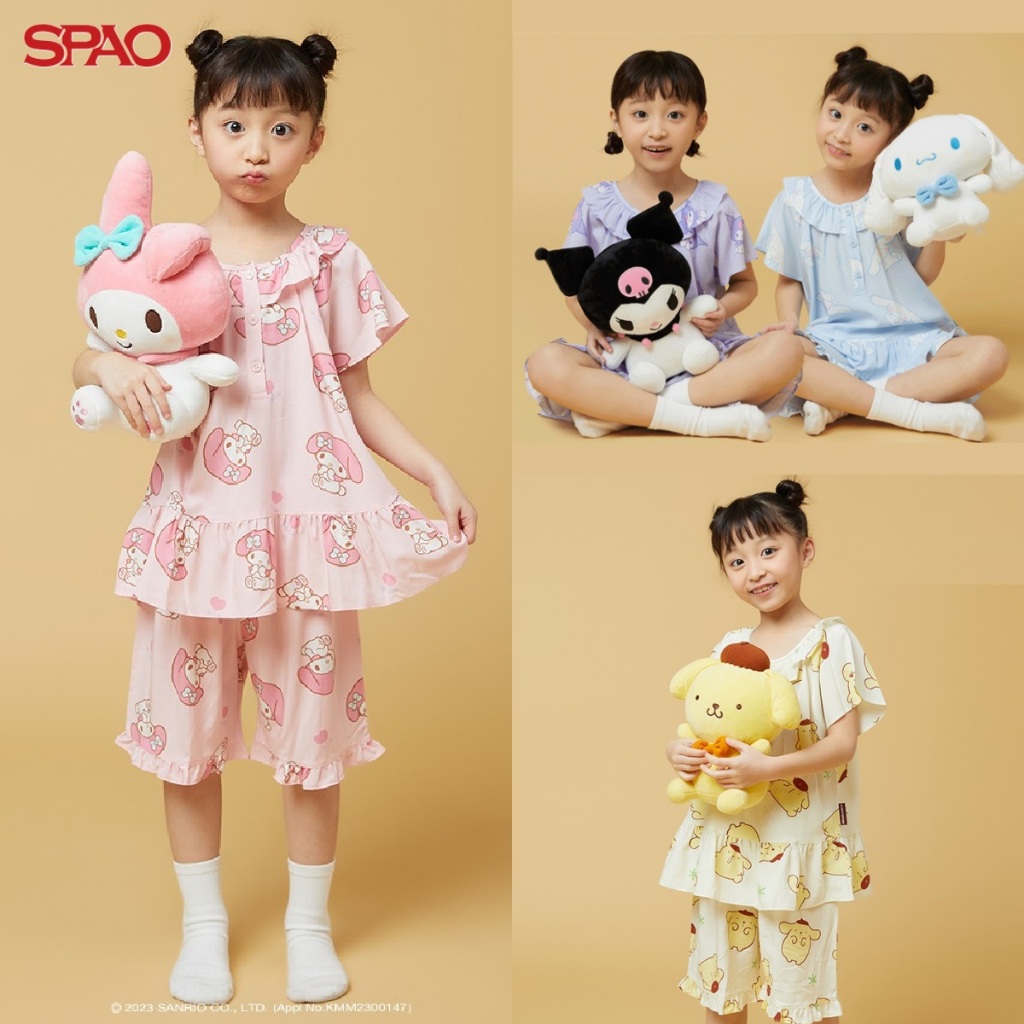 [SPAO] Korea 2024 Kids Sanrio Character Ruffled Frill Pajamas; Bộ đồ ngủ xếp nếp nhân vật Sanrio Hàn Quốc 2024 _ Kuromi / My Melody / Cinnamoroll / Pompompurin