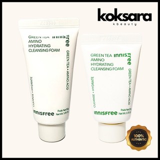 innisfree green tea amino hydrating cleansing foam 20ml, 30ml