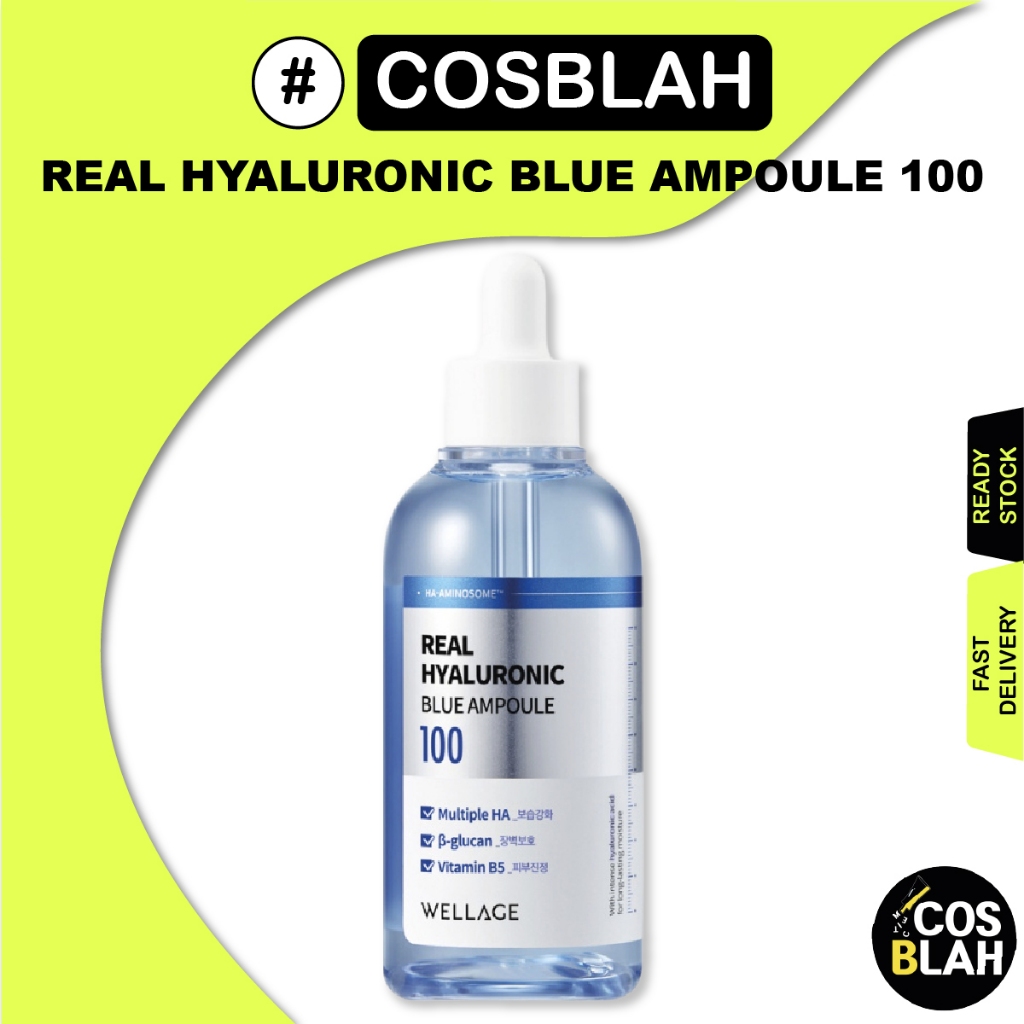 Wellage Real Hyaluronic Blue 100 Ampoule 60ml - Nhiều HA, β-Glucan, Vitamin B5