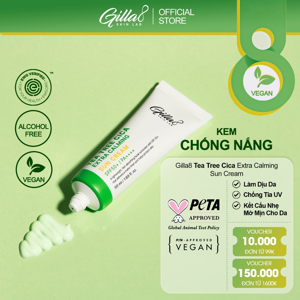 Kem Chống Nắng Gilla8 Tea Tree Cica Extra Calming Sun Cream 50ml