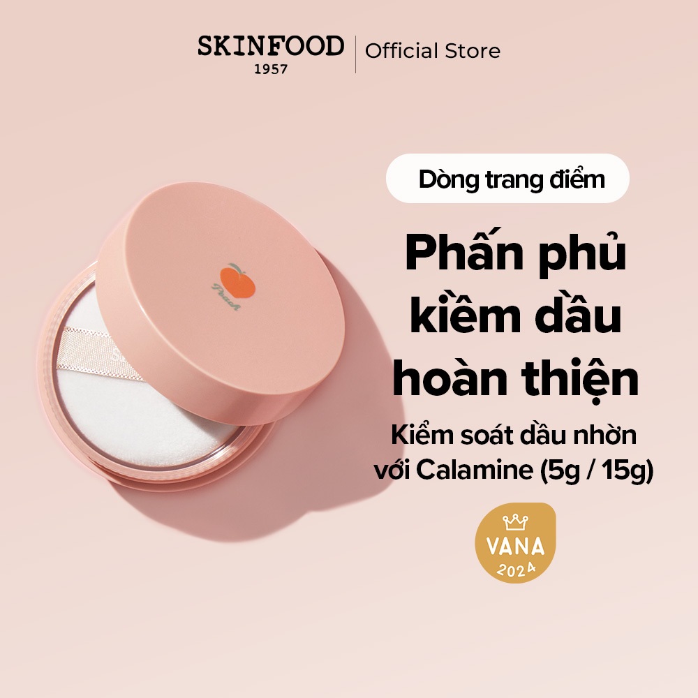 [SKINFOOD Official] Phấn phủ dạng bột đa năng quả đào kiềm dầu Peach Cotton Multi Finish Powder Small 5g & Large 15g