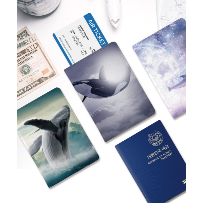 Bao da du lịch Hàn Quốc Bao da RFID ANTI Skimming NTREE Cá voi