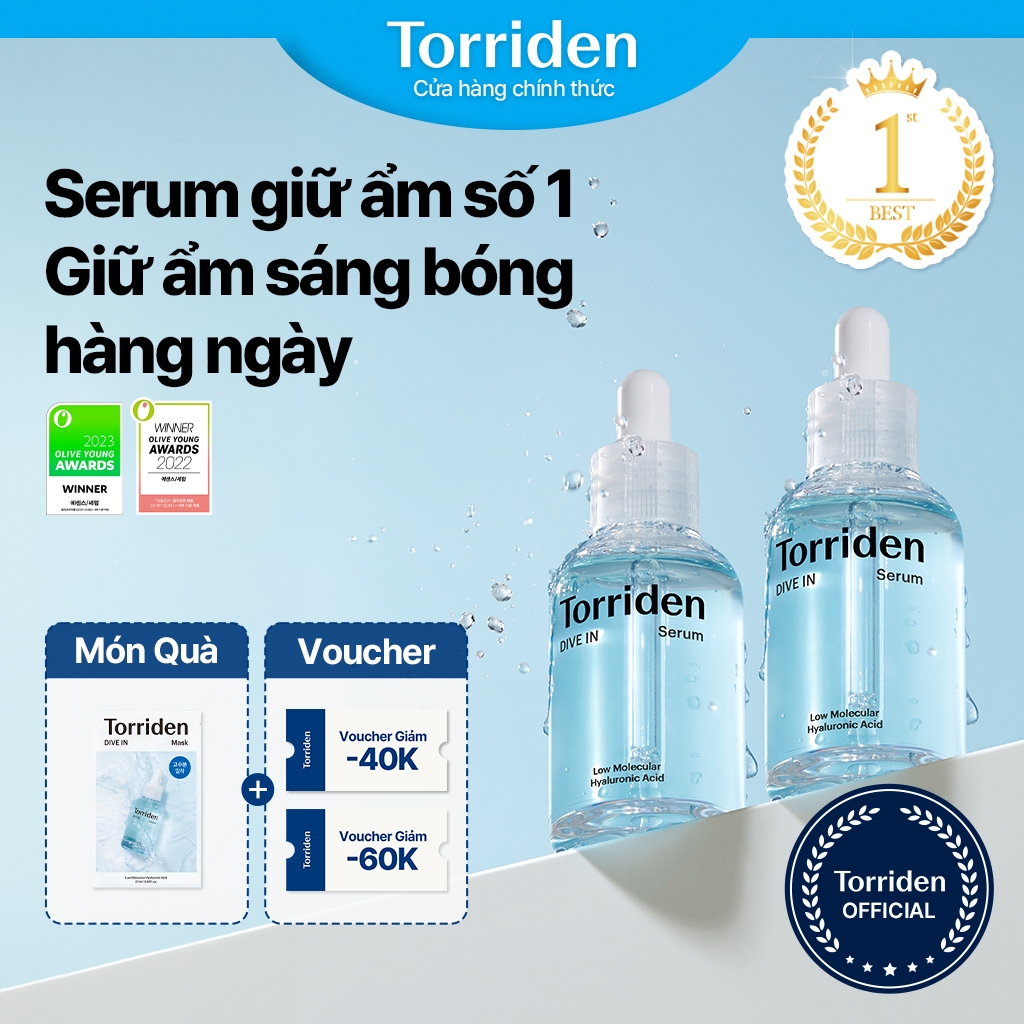 [Torriden Chính hãng] Set serum chăm sóc da căng bóng mịn số 1 DIVE IN Hyaluronic Acid, dưỡng ẩm sâu bên trong da, không bết dính, 50ml+50ml, 1 set