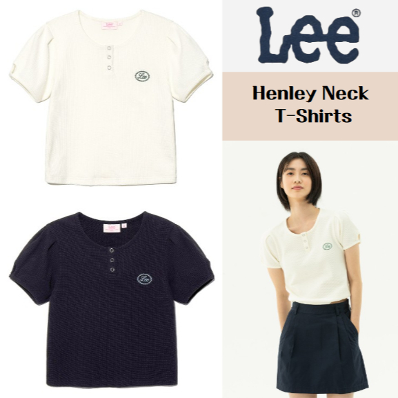 [Lee] Áo thun nữ Lee Waffle Henley Neck Tee Ngà / Đen / Hồng