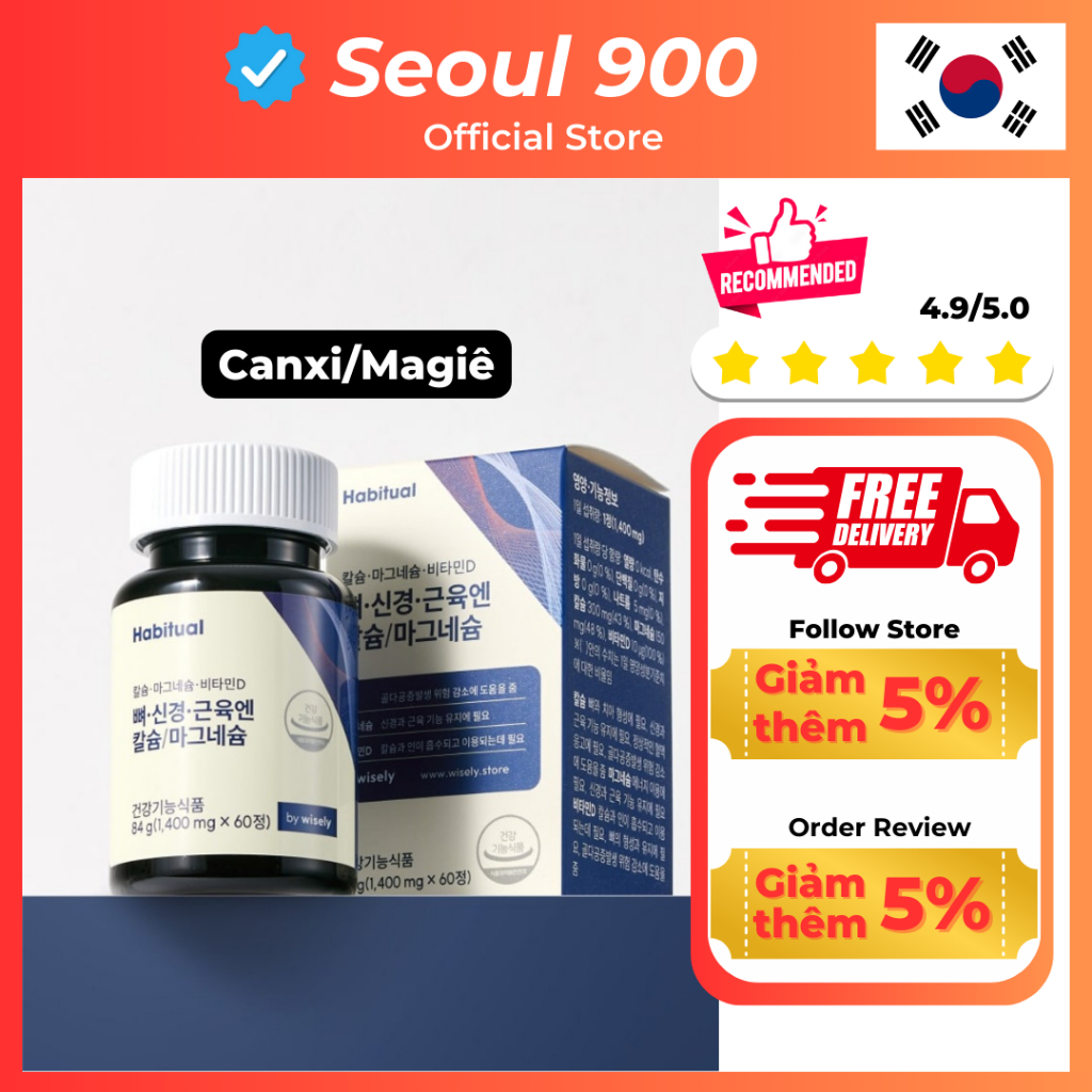 Viên uống bổ sung Canxi phòng ngừa loãng xương Sản phẩm Hàn Magnesium + Calcium + D3 (Hộp 60 viên)