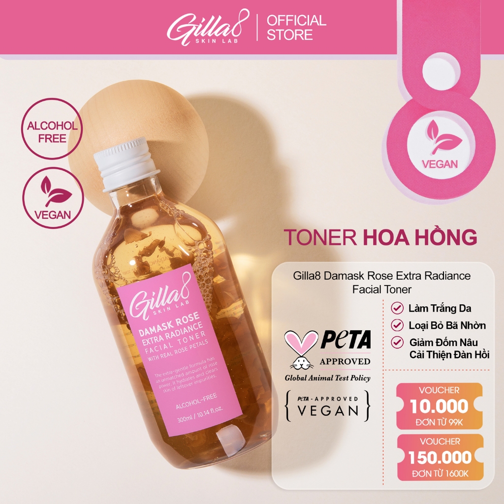 Nước Cân Bằng Hoa Hồng Gilla8 Damask Rose Extra Radiance Facial Toner 300ml