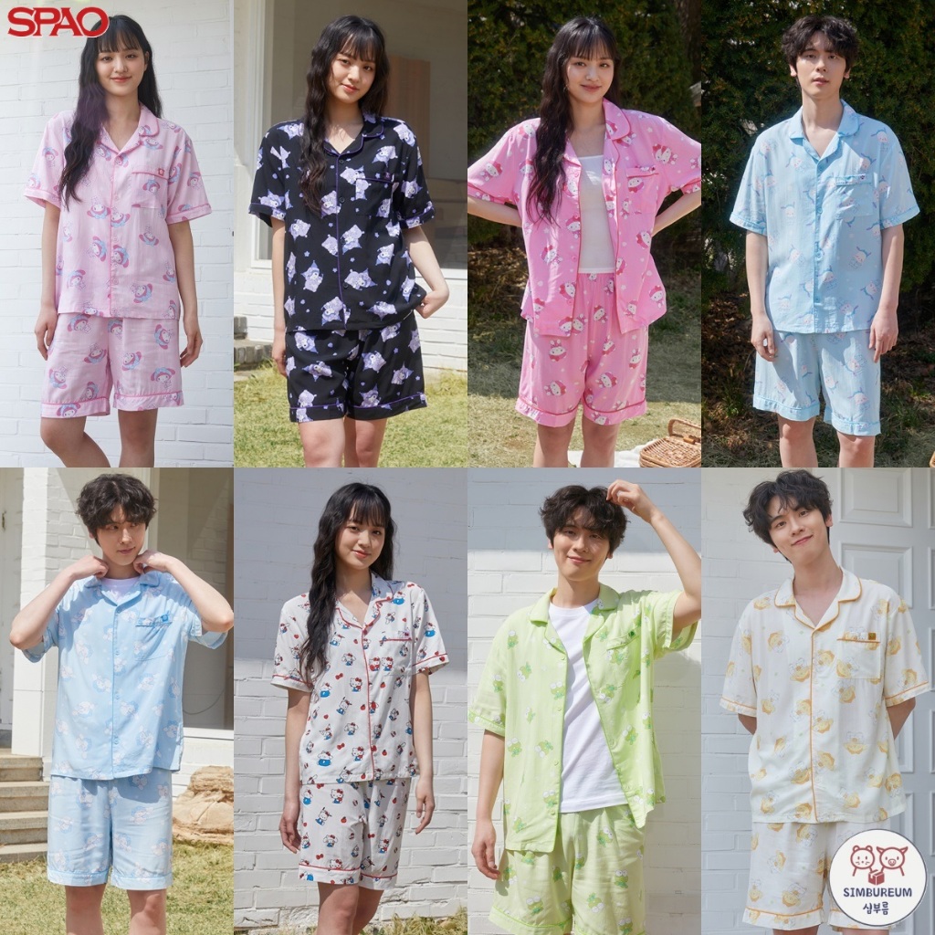 [SPAO] Korea Unisex 24SS Sanrio Characters Short Sleeves Pajama Set; Bộ đồ ngủ ngắn tay nhân vật Unisex 24SS Sanrio Hàn Quốc _ Kuromi / Melody / Hello Kitty / Pompompurin / Pochacco / Cinnamoroll / Keroppi