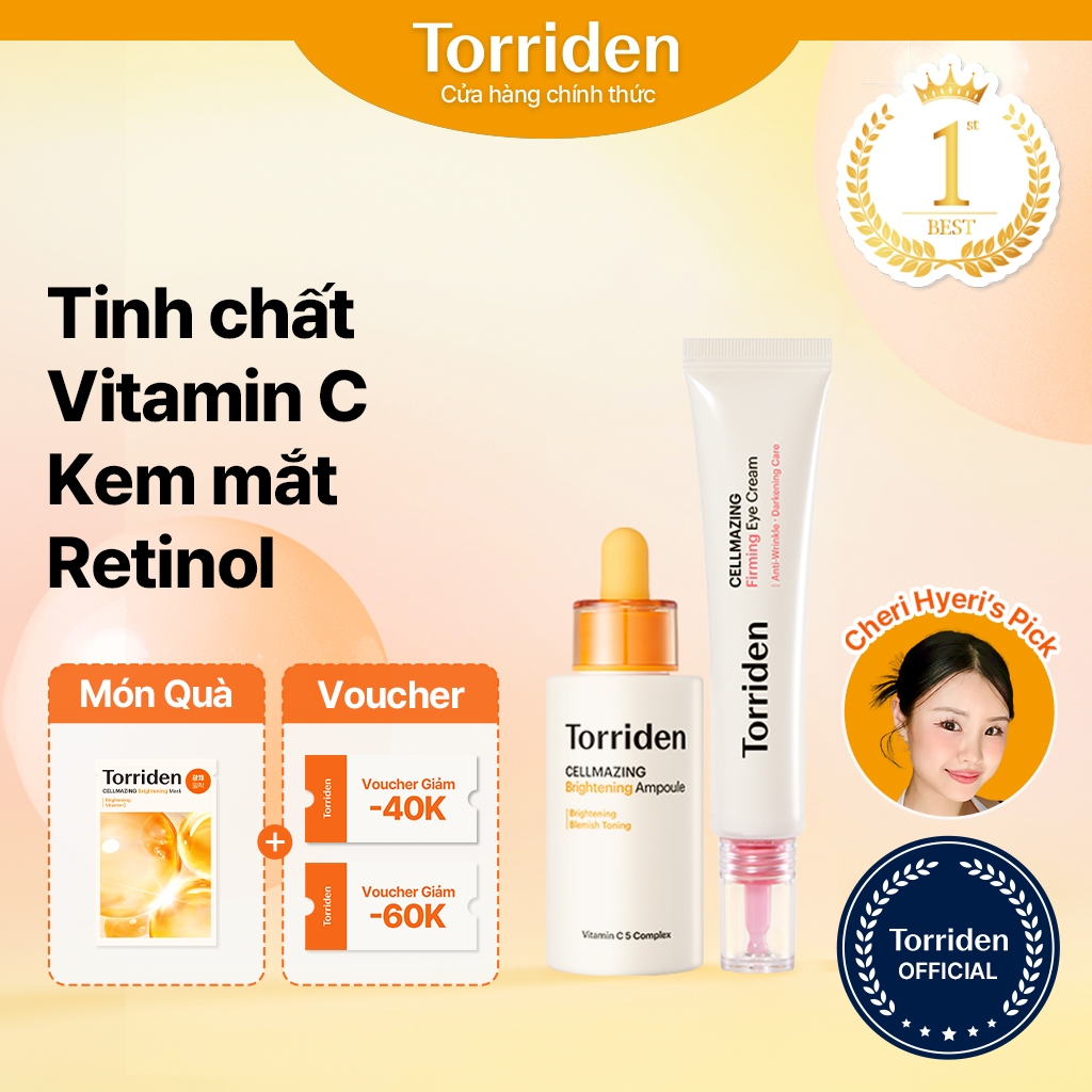 [Torriden Chính hãng] Set tinh chất trắng sáng da CELLMAZING Vitamin C, kem dưỡng săn chắc mắt Retinol, cải thiện tông da và kết cấu da, giảm các vết thâm đen, 30ml, 30ml, 1 set