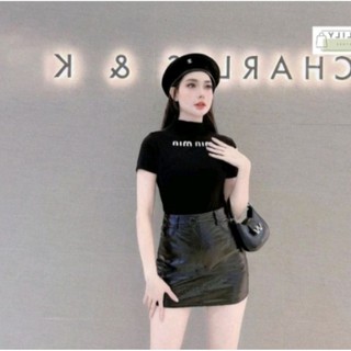 Áo thun nữ nhún eo in miu miu