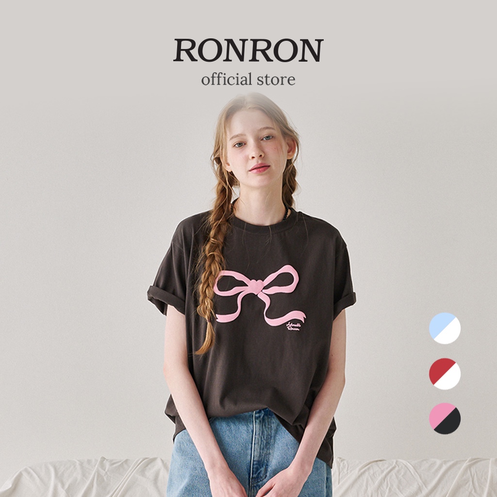 [RONRON] Embo Heart Ribbon Basic Fit T Shirt / 3colors