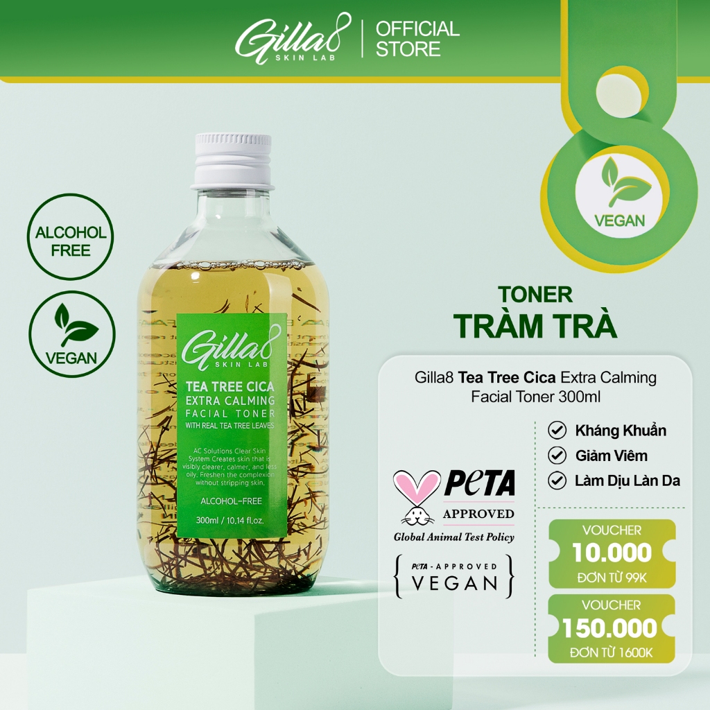 Nước Cân Bằng Tràm Trà Gilla8 Tea Tree Cica Extra Calming Facial Toner 300ml