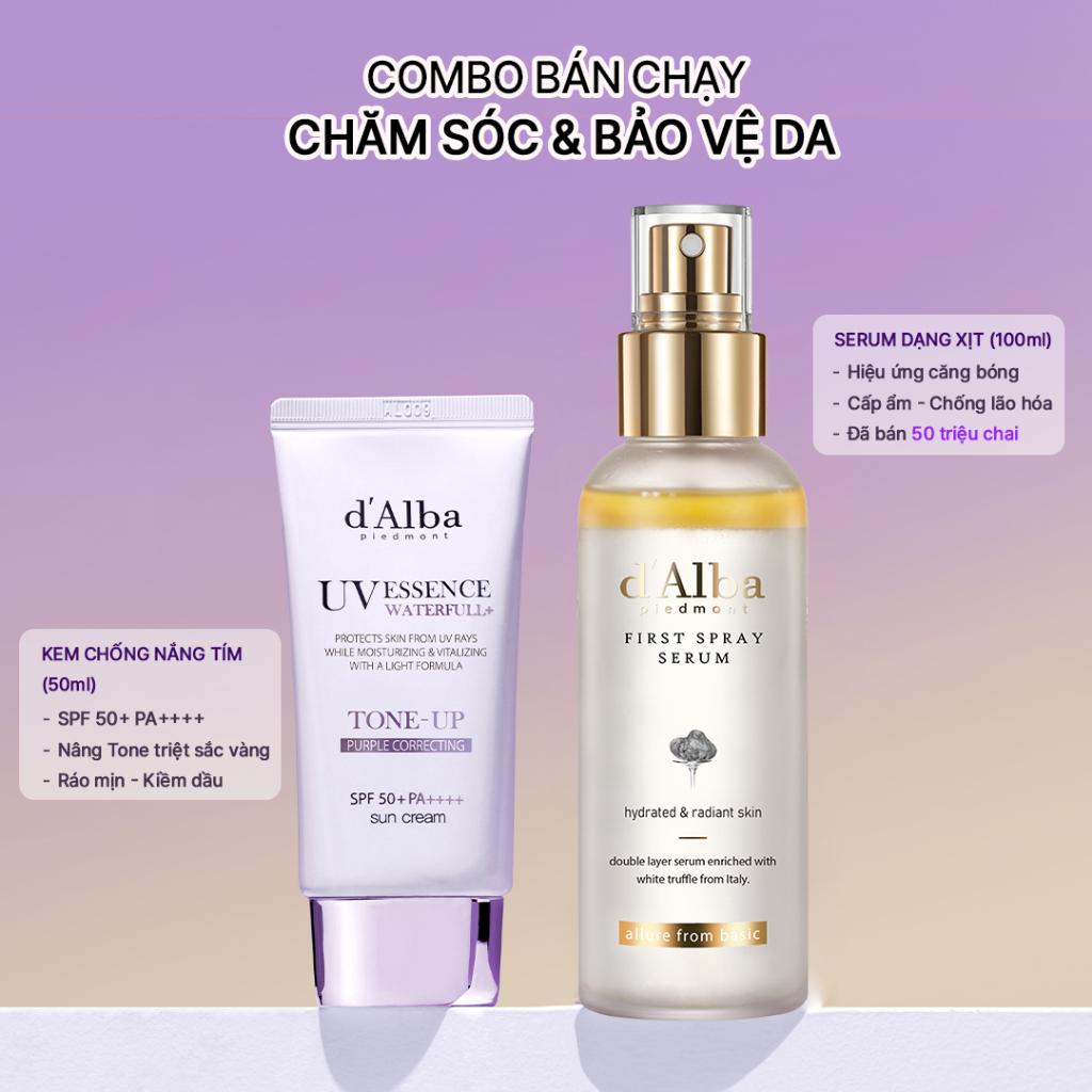 [d'Alba Official] Combo Set bán chạy nhất (First Spray Serum 100ml, Kem chống nắng tông màu tím 50ml) | BigBuy360 - bigbuy360.vn