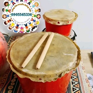 [Size lớn] Trống đánh múa lân da bò thật cho bé từ 3 tuổi - 12 tuổi - Trống đánh múa lân gỗ trắc