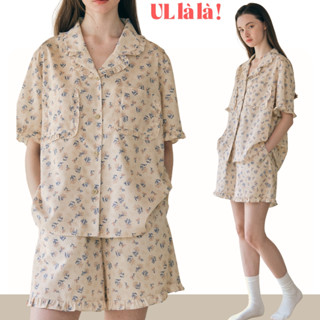 [MALL CHÍNH HÃNG](B25218WPSSN)BASIC ULLALA PYJAMA Rifflin Set bộ đồ ngủ mặc nhà nữ hoa nhí Size M, L