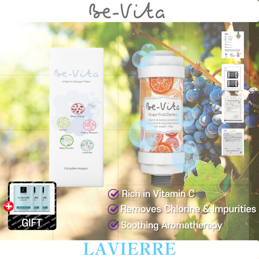 Bộ lọc vòi hoa sen BEVITA Be-Vita 50mmX50mmX148mm 180g Loại bỏ clo Tạp chất trái cây nho Hương thơm