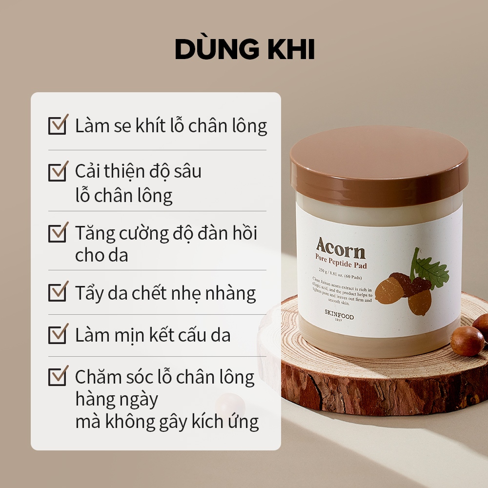 [SKINFOOD Official] Hộp 60 miếng bông quả sồi / Peptide se khít lỗ chân lông và cải thiện độ đàn hồi