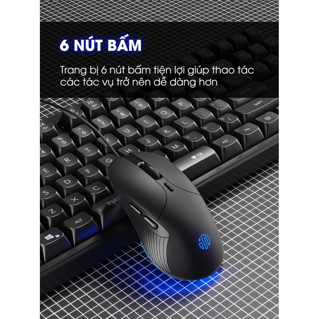 Chuột máy tính có dây TEKKIN INPHIC B2 gaming silent tắt âm 6 nút bấm 8800 DPI có app laptop pc chơi