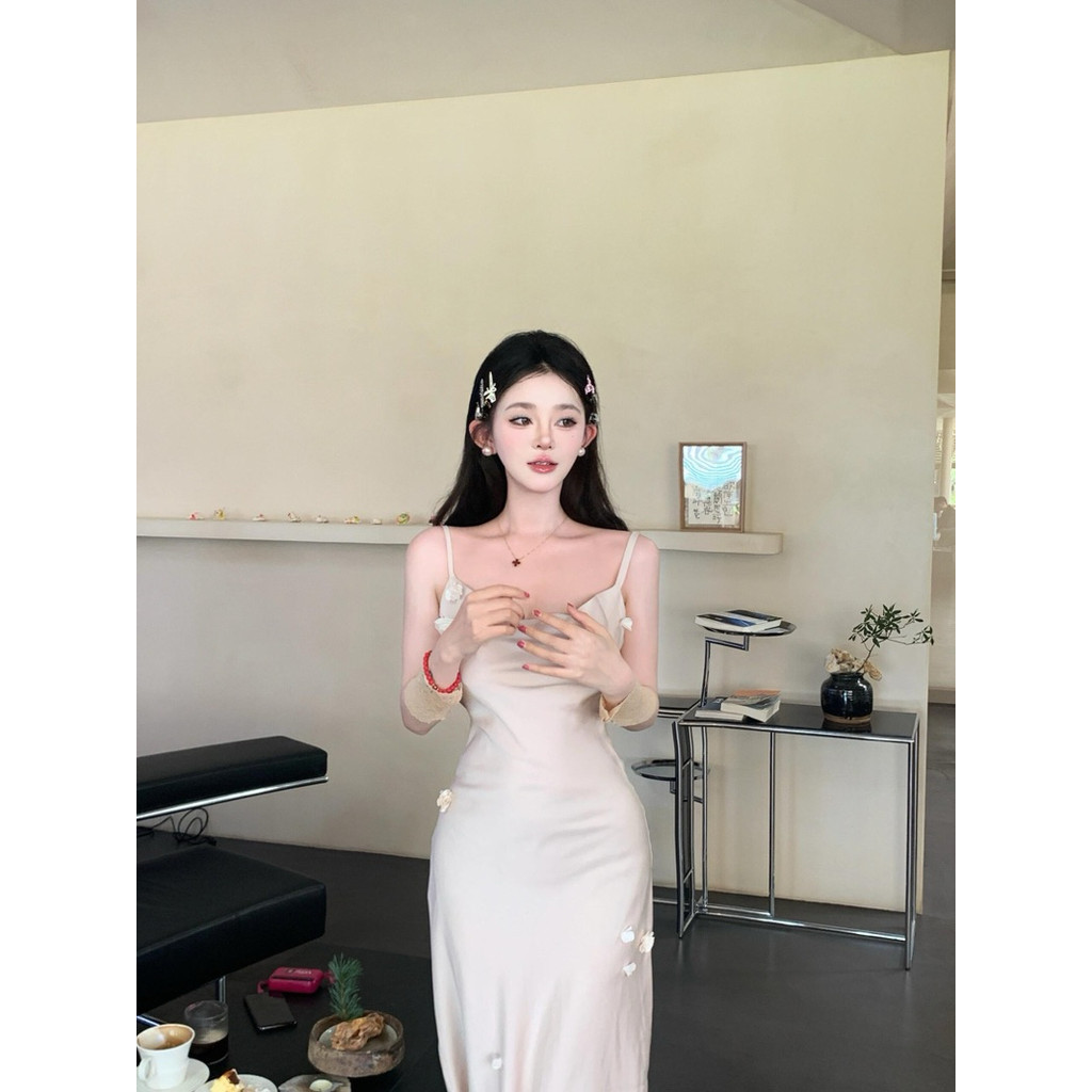 Đầm Maxi Lụa Hai Dây Bèo Ngực Dây Xoắn Hoa Hồng Gợi Cảm Tôn Dáng Sang Chảnh Đi Biển Dự Tiệc GUNTXINH VL44