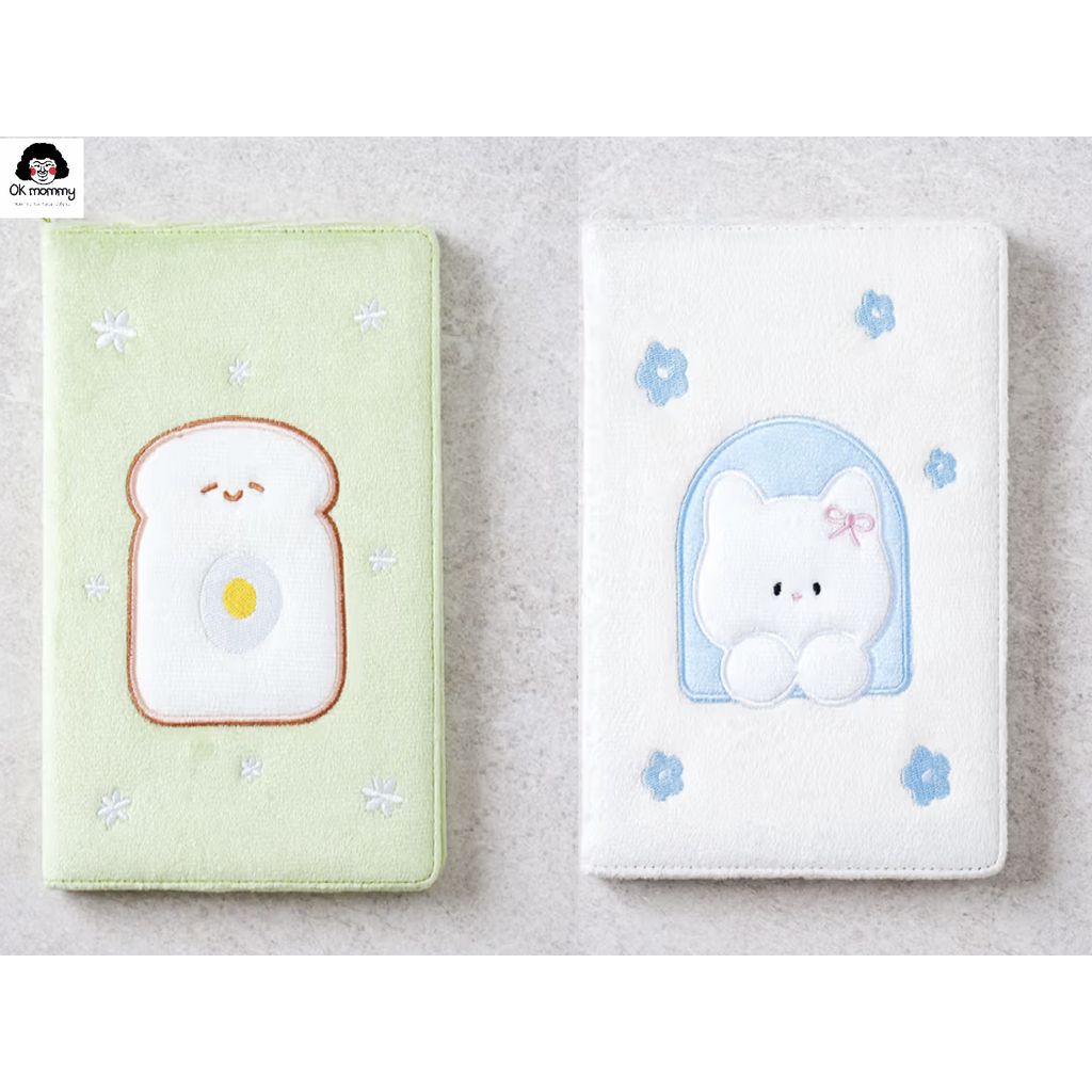 Sổ tay không dây thêu mèo / bánh mì Daiso Korea (48 tờ)