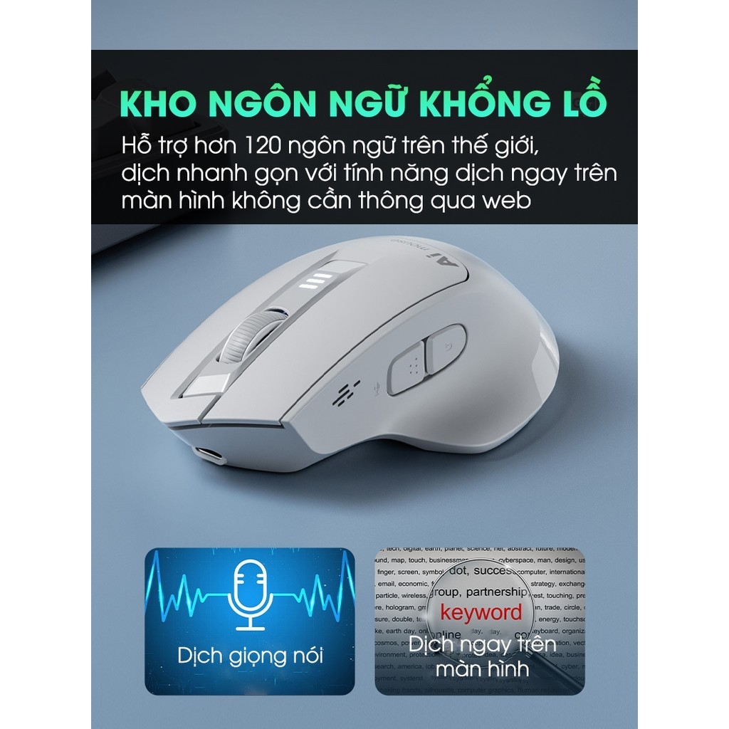 Chuột máy tính không dây bluetooth TEKKIN INPHIC S6 voice ai điều khiển bằng giọng nói dịch văn bản silent chống ồn | BigBuy360 - bigbuy360.vn