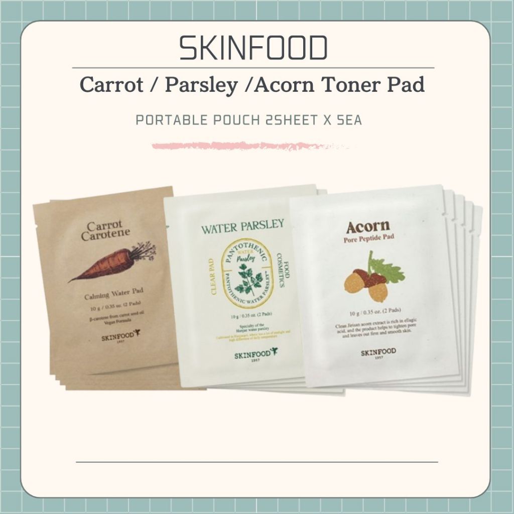 ❤ [Skinfood] Carrot / Parsley / Acorn Clear Toner Pad (2 tờ x 5ea / túi cầm tay)