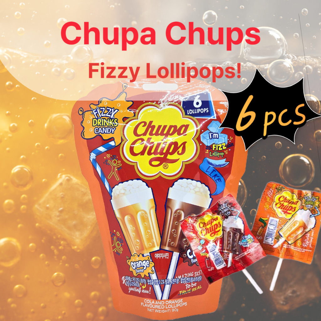 Chupa Chups Fizzy Drink Lollipops Cola & Hương Cam 6 chiếc