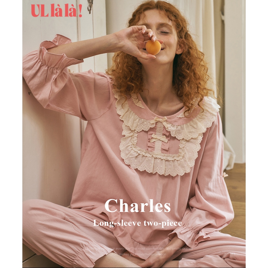 (24217WTLLN) ULLALA PYJAMAS Charles Bộ ngủ mặc nhà tay dài mùa Thu Cotton FreeSize