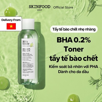 [SKINFOOD Official] Toner BHA Nho Mẫu đơn 200ml / Tẩy tế bào chết nhẹ nhàng với BHA 0.2% & PHA 0.1% / pH 4.65 / Kiểm soát bã nhờn / Dành cho da hỗn hợp dầu / Kết cấu không bết dính / Shine Muscat BHA Toner