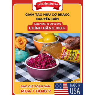 Giấm táo hữu cơ bragg có giấm cái, không lọc chai lớn 946ml