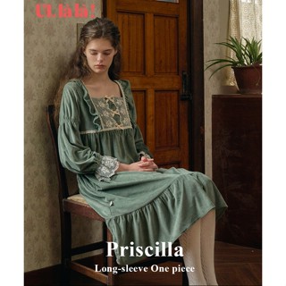 [MALL CHÍNH HÃNG] (24244WOLXN) ULLALA PAJAMAS Priscilla Váy ngủ mặc nhà tay dài chất Nhung Free Size