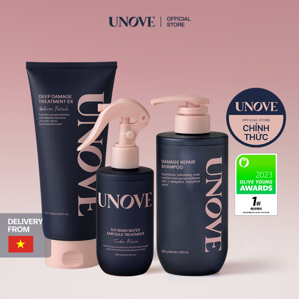 [UNOVE Official] SET DẦU GỘI PHỤC HỒI TÓC HƯ TỔN NẶNG 500g + KEM Ủ PHỤC HỒI SÂU TÓC HƯ TỔN 320ml + TINH CHẤT XỊT DƯỠNG TÓC 200ml