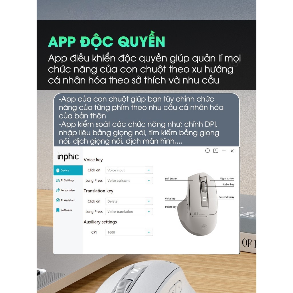 Chuột máy tính không dây bluetooth TEKKIN INPHIC S6 voice ai điều khiển bằng giọng nói dịch văn bản silent chống ồn | BigBuy360 - bigbuy360.vn