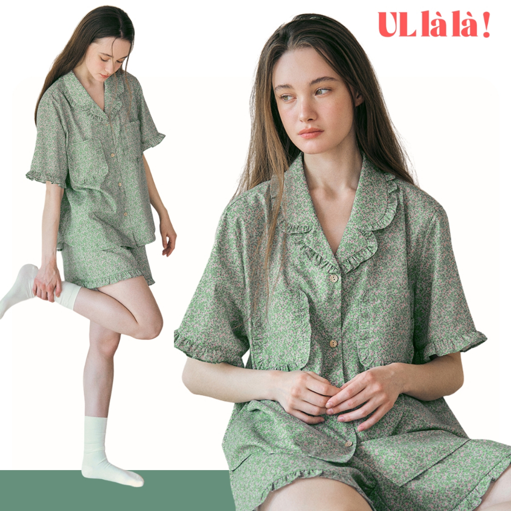   MALL CHÍNH HÃNG   BASIC-LINE   B25220WPSSN  ULLALA PAJAMAS Plisse Set bộ đồ ngủ mặc nhà nữ tay ngắn 